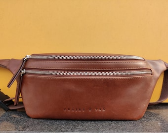 G&T Full-grain Leather Medium Unisex Bum Bag, Fanny Pack, Belt Pouch, Waist Bag, Hip Bag - RFID Protected