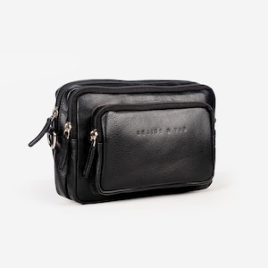 Grains & Tan Full-grain Leather Crossbody Bag, Convertible Unisex Bum Bag with Adjustable Handle / Belt Strap
