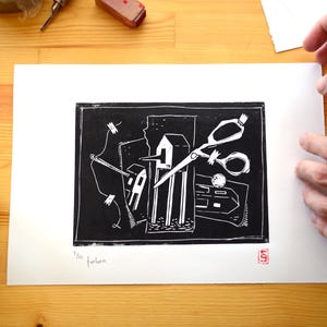 Handmade Linocut Print: &#39;Forlorn&#39; Black and White Art (A4)