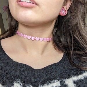 Pink Heart Choker Necklace