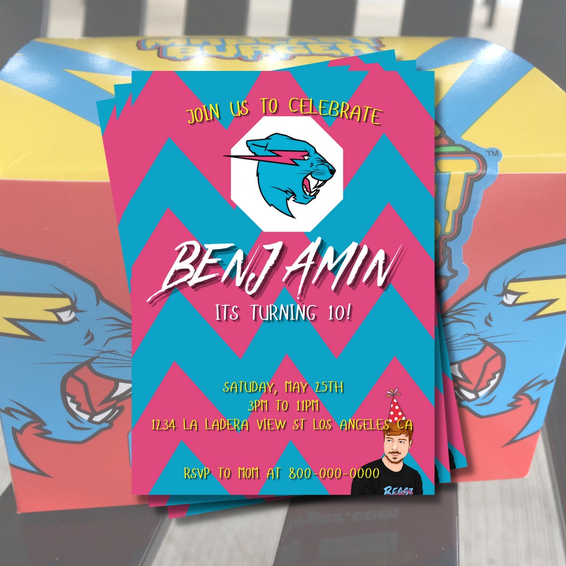 Mrbeast Birthday Invitation Electronic Invite Editable | Etsy