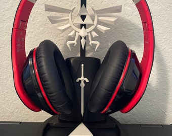 Hyrule Themed Headphone Stand with Crest of Hyrule, Master Sword, and Triforce Design