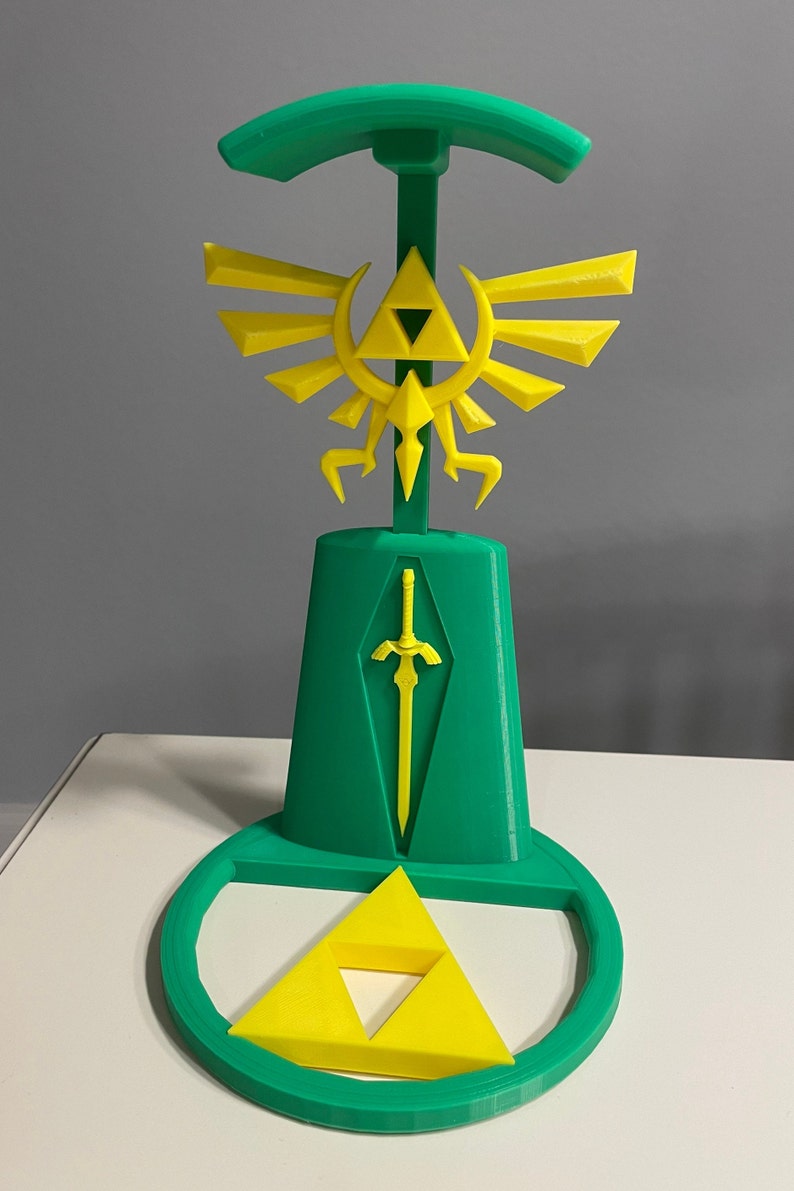 Hyrule Themed Headphone Stand with Crest of Hyrule, Master Sword, and Triforce Design image 2