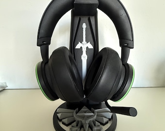 V2 Hyrule-Inspired Headphone Stand with Crest and Sword Design