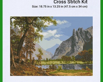 Counted Cross Stitch Kit - Mountain Landscape - Aida 18 ct - Floss - 22 Colors