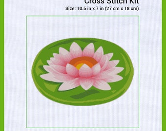 Counted Cross Stitch Embroidery Kit DIY - Lotus Flower - Aida 18 ct - 30 Colors