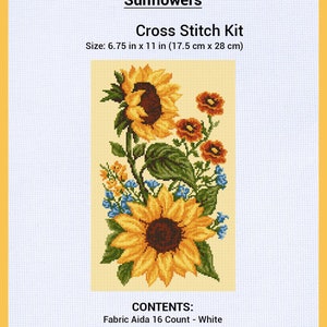 Sunflowers - Counted Cross Stitch Kit - Aida 16 ct Cotton - Threads - 12 Colors