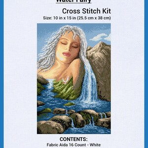 Water Fairy - Counted Cross Stitch Kit - Aida 16 ct Cotton - Floss - 34 Colors