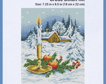 Counted Cross Stitch Kit - Christmas Night - Aida 14 ct - DMC Floss 21 Colors