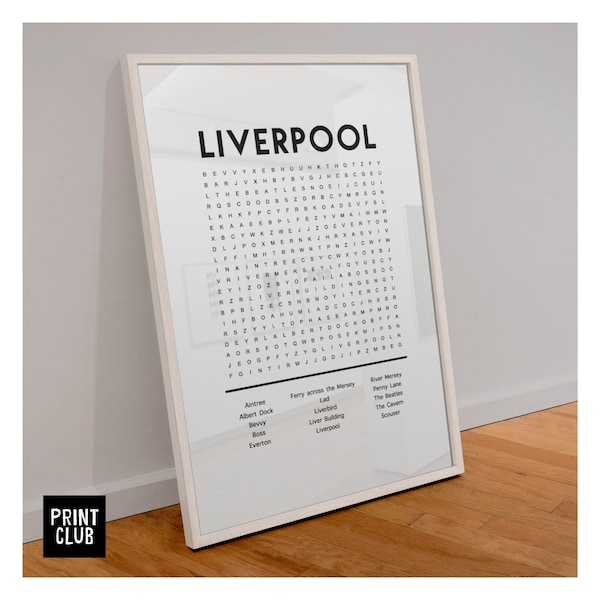 Liverpool Word Search Poster | Liverpool Art Print | River Mersey Scouse Phrases Poster