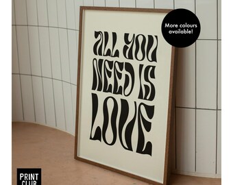 Póster de los Beatles / Impresión artística 'All you need is love' / Impresión artística con las letras de los Beatles