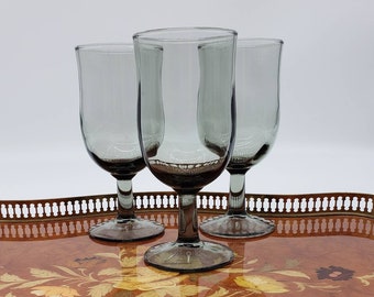 Vintage smokey gray wine goblets Set of three wine glasses