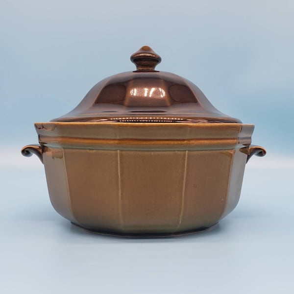 Vintage dark brownish green Pfaltzgraff casserole with lid Retro tureen and lid