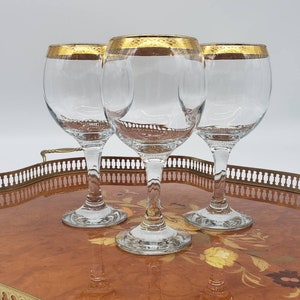 Circleware Gold Rim Wine Glasses Set of 6 Queen Anne Flute made in Turkey  Glass