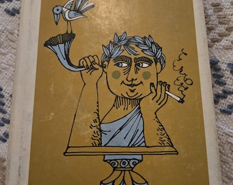May include: Vintage book cover featuring the title "OGDEN NASH" and "EVERYONE BUT THEE AND ME." The illustration depicts a cartoon figure with a laurel wreath, holding a horn and smoking a cigarette, with a bird perched on the horn.