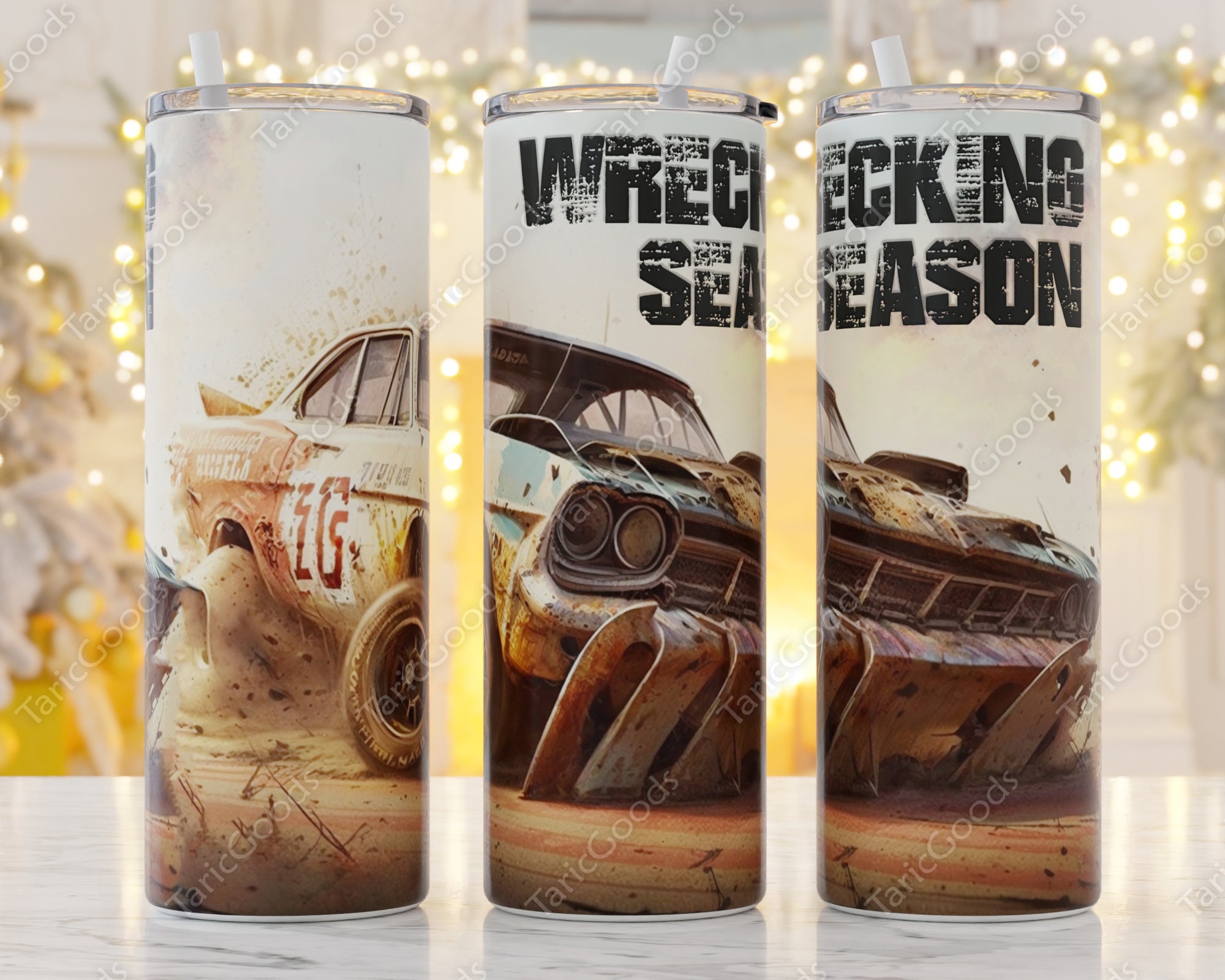 Wrecking Season Tumbler Wrap, 20 Oz Skinny Tumbler Sublimation Design,  Wrecked Cars 