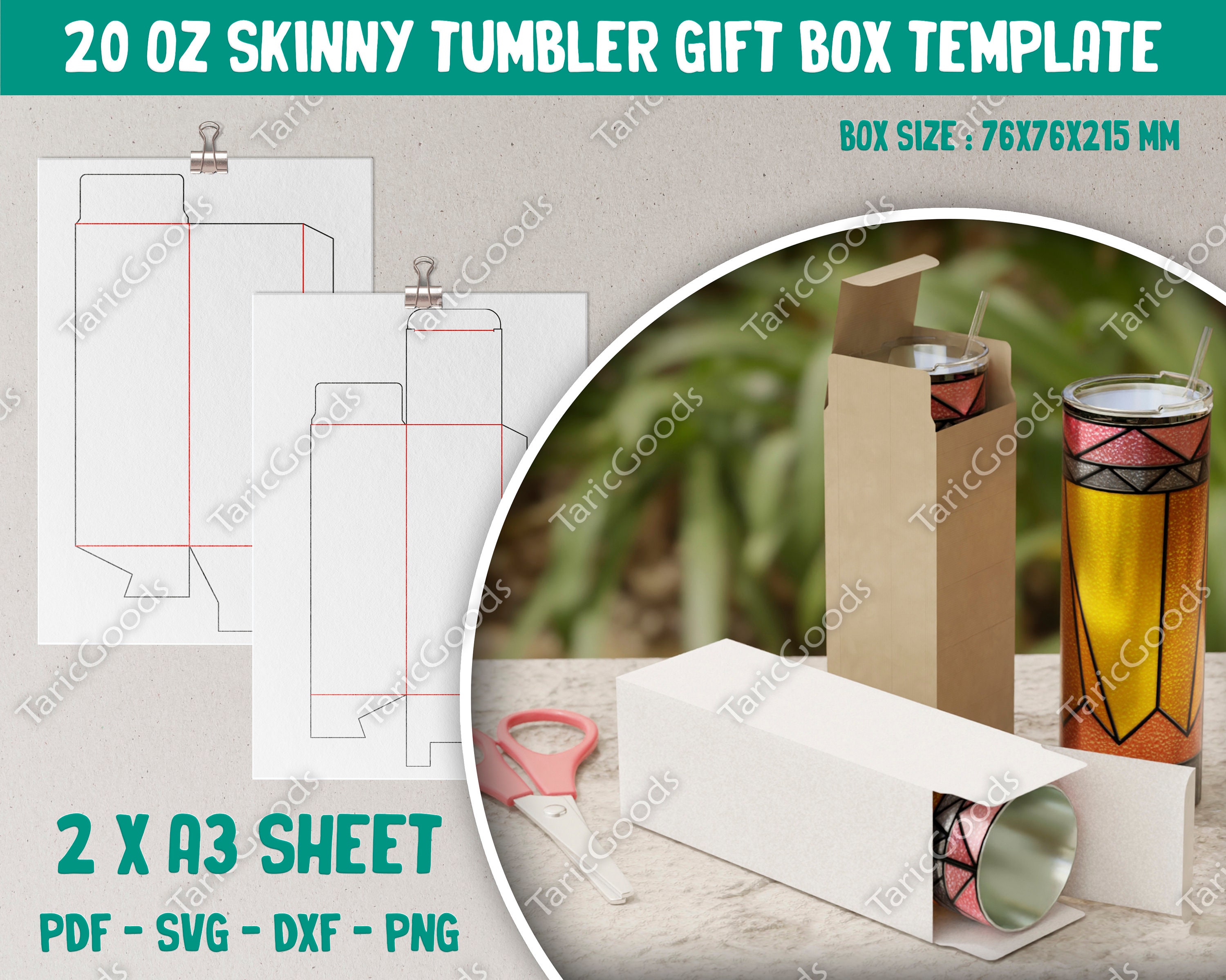 20 Oz Skinny Tumbler Box Template Gift Box Printable Etsy Canada
