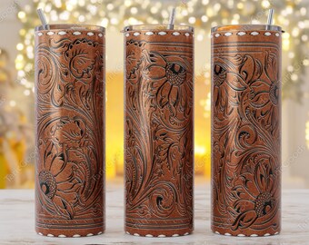 Tumbler Wrap/brown/tooled Leather/png - Etsy