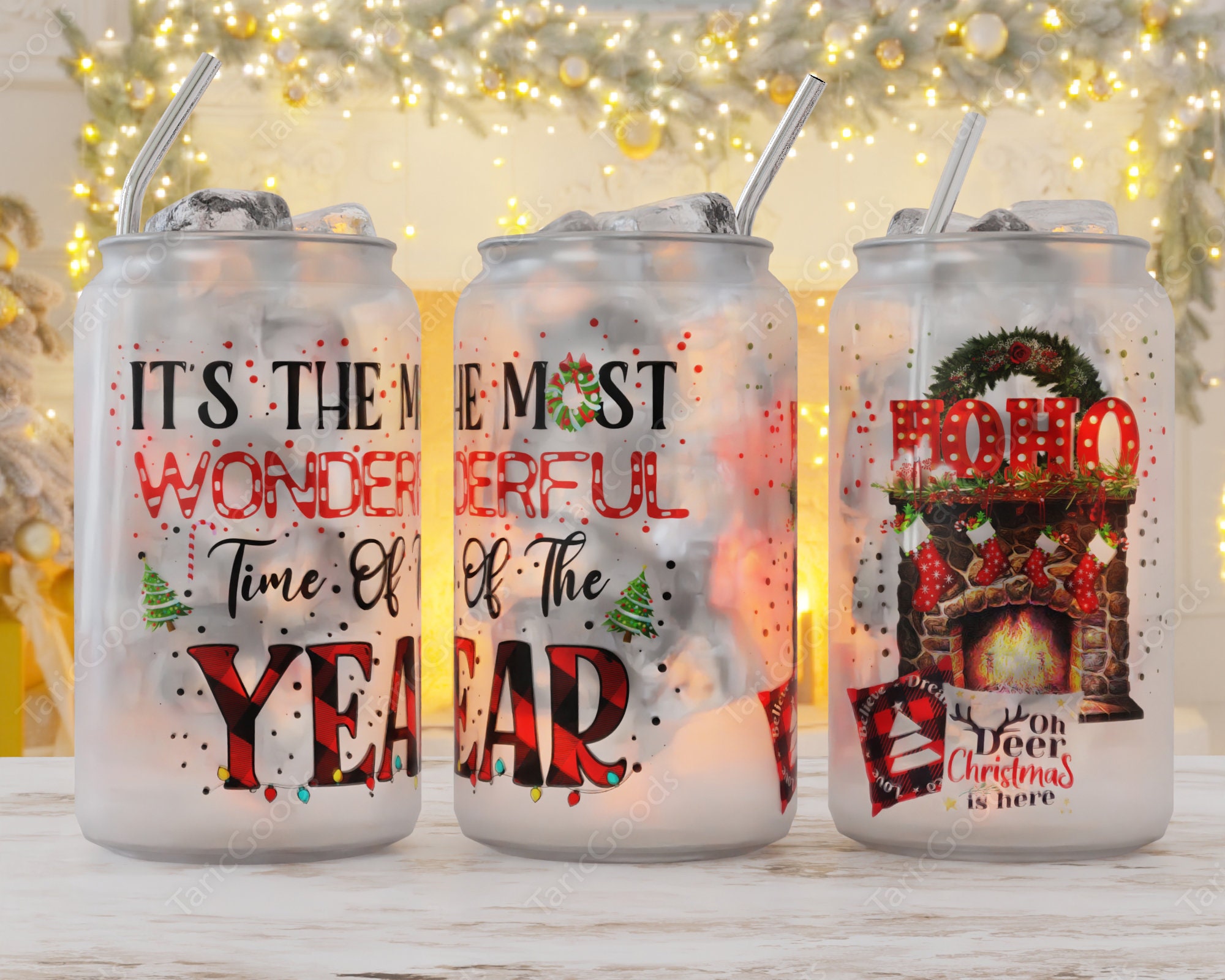 16oz I Do It For The Hos Christmas Frosted Glass Libbey Cup , Vintage Santa  Design Sublimation