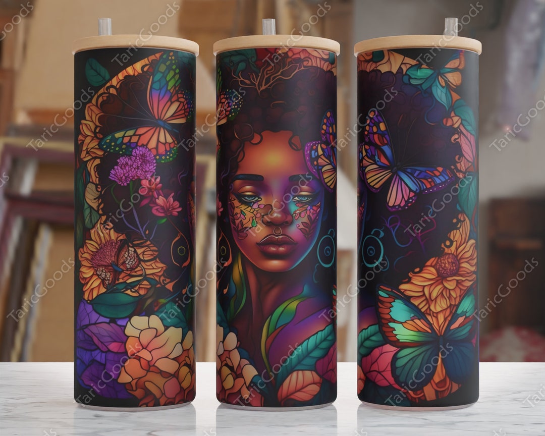 Afro 25oz Glass Tumbler Wrap, Black Girl 25oz Tumbler Png, 25 Oz Glass Can Wrap, Glass Tumbler