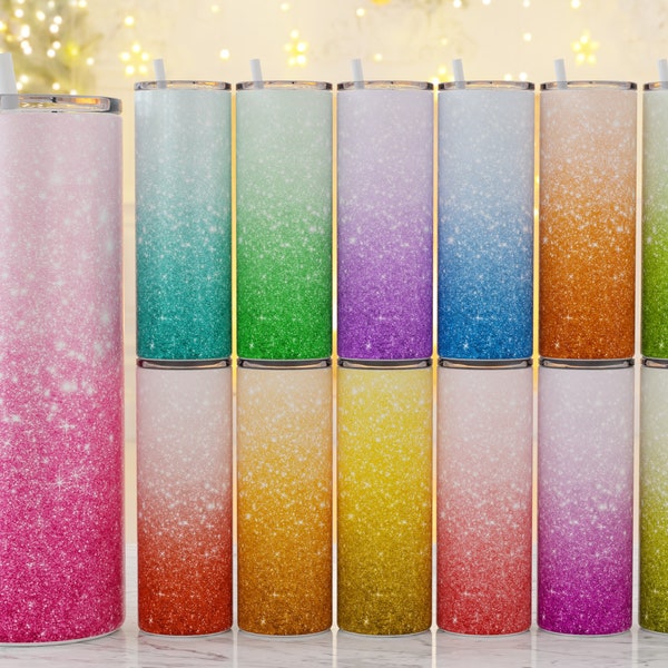 Glitter Ombre Tumbler Wrap, Tumbler Sublimation Design Bundle, Gradient Tumbler Png, Sparkling Glitter Tumbler Bundle, Seamless