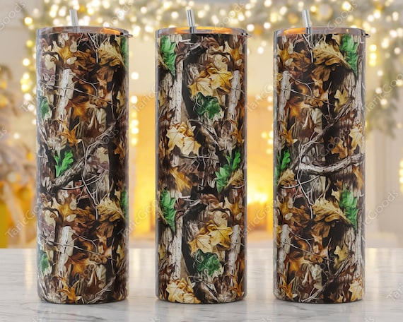 Camo Tumbler PNG 20oz Skinny Tumbler Wrap Camouflage Sublimation Designs  Hunting PNG Camo Leaves 