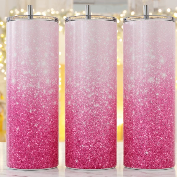 paillettes roses Ombre Tumbler Wrap, paillettes roses à blanches Sublimation Design, 20oz Skinny Tumbler Png, Téléchargement numérique, Gradient Tumbler