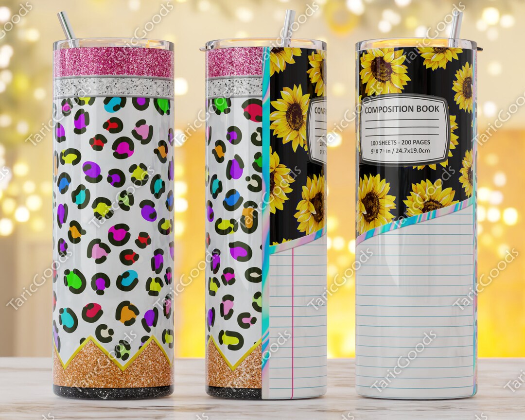 Composition Book Tumbler Png, Sunflower 20oz Skinny Tumbler Sublimation