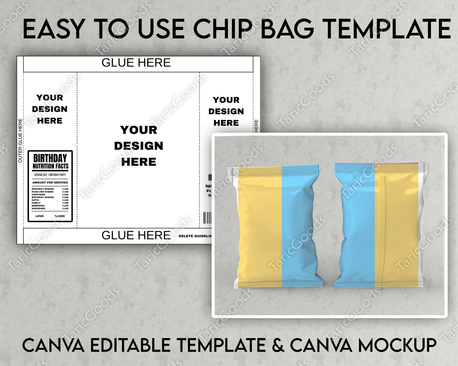 Chip Bag Mockup for Canva Potato Chip Bag Label Mockup Chip - Etsy