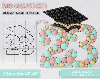 Graduation Mosaic Template, 23 Graduation Hat Mosaic From Balloons, Prom 2023 Graduation, Graduation Marquee Template, Graduation Decoration