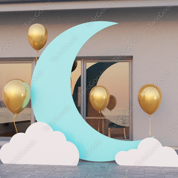 Modello di decorazione per baby shower sulla luna, decorazioni sullo sfondo, decorazione lunare per la parte di compleanno, modello di decorazione per matrimonio