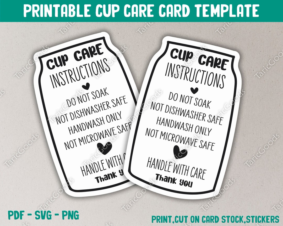 Glass Can Care Card, Libby Glass Care, Printable Cut Care Card, Cup