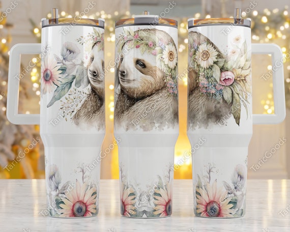 40oz Tumbler Wrap Sublimation, Sloth Floral 40 oz Tumbler Png, 40oz Tumbler  Png, 40oz Sublimation Design, Funny Sloth