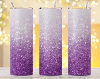 purple glitter Ombre Tumbler Wrap, white to purple Sublimation Design, 20oz Skinny Tumbler Png, Digital Download, Gradient Tumbler