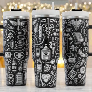 40oz Tumbler Wrap Svg, Medical doodles 40oz Tumbler Laser Engraving Wrap, 40oz Laser Engraved Svg, Laser Engraving Svg