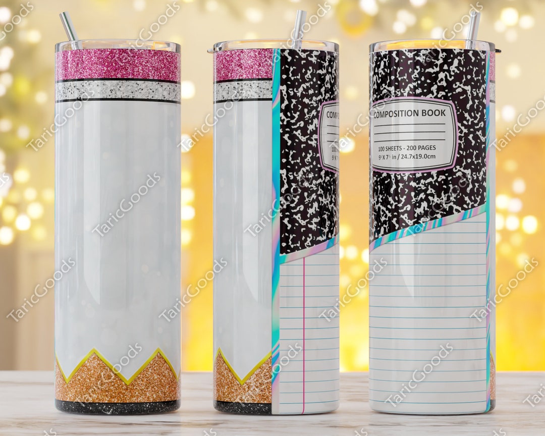 Composition Book Tumbler Wrap, 20oz Skinny Tumbler Sublimation Design