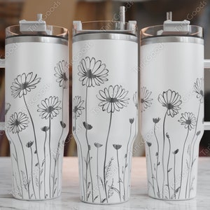 Engraved Daisies Pattern 40 Oz Stainless Steel Powder Coated