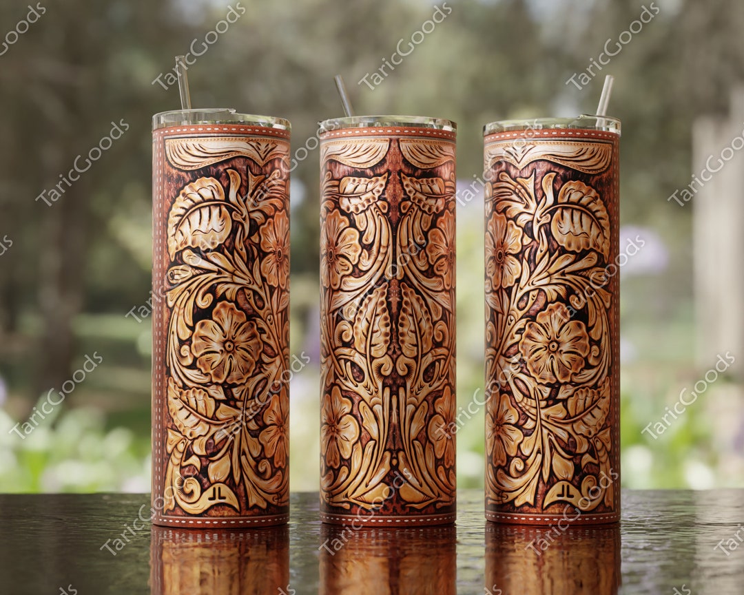 Western Tooled Leather 20 Oz Skinny Tumbler Sublimation Design Png 20oz ...