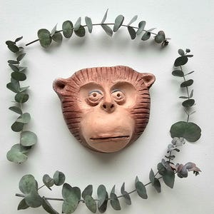 Monkey sculpture, Monkey mask, Wall sculpture, Animal sculpture
