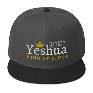 Yeshua King of Kings - Messianic Snapback Hat, Yeshua snapback hat, King of Kings hat, Messianic accessory, Hebrew Israelite Black / Charcoal gra