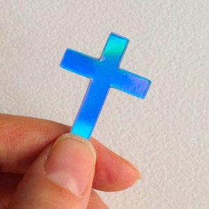 Joli sticker holographique "Petite Croix bleue"