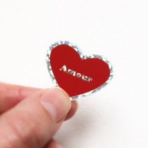 Sticker scintillant retro "Cœur Amour" de couleur rouge