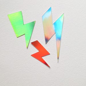 Set van 3 prachtige rode, groene en blauwe holografische "bliksemschichten" stickers
