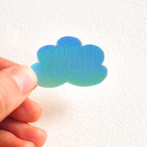 Beau sticker holographique "Nuage" de couleur bleue, autocollant holographique, nuage, ciel, poésie, rêve