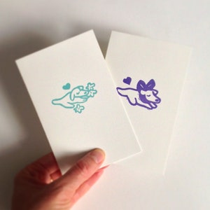 Set of 2 double cards "Little Dogs" on beautiful pure cotton paper, each with their envelope, format 8.6 x 13.7 mm