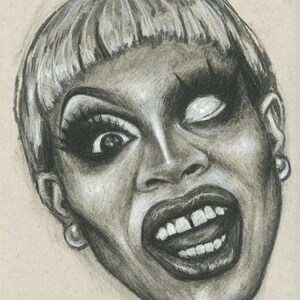 Yvie Oddly 9 x 12 Original Drawing -- Queerdo, Drag Queen, RPDR, Charcoal Drawing