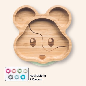 Bamboo Plate for Baby Weaning, Bamboo Suction, Mouse Suction Wooden Plate for Kids, Toddler Feeding Set, Baby Shower Gift, 1st Birthday Gift