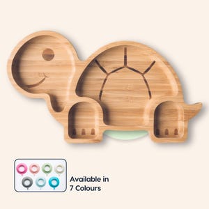 Bamboo Plate for Baby Weaning, Bamboo Suction, Tortoise Suction Wooden Plate for Kids, Toddler Feeding Set, Baby Shower Gift, 1st Birthday