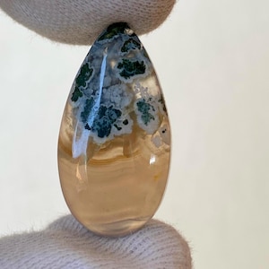 Pear Moss Agate Cabochon: AAA+ Quality Loose Gemstone (30X16X6 mm)