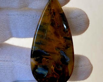 Natural Pietersite Cabochon: Blue & Gold Swirl Pear Gemstone (53x26x4 mm)